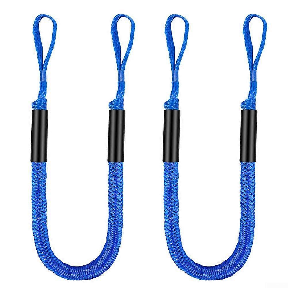 Bungee Dock Line Adjustable Boat Mooring Rope 2pcs Blue with Wave Impact Absorption