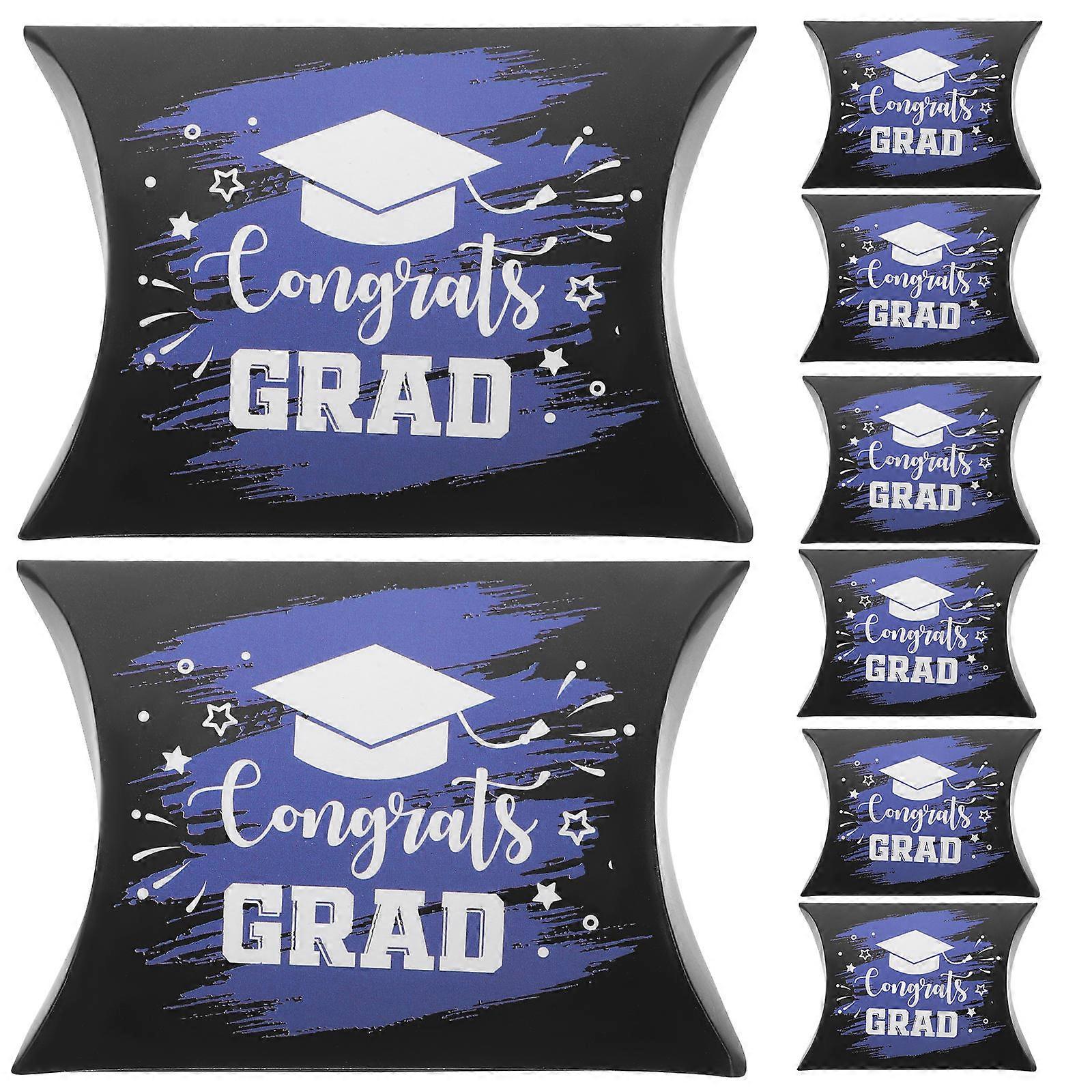 Graduation Candy Boxes Pillow Shaped Candy Holder Blue Paper Gift Packaging 50Pcs