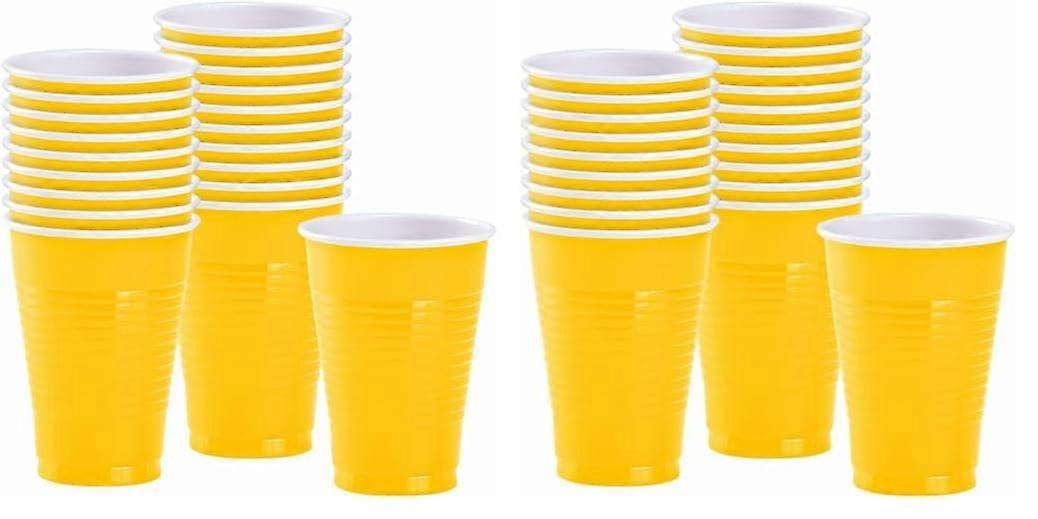 12oz Heavy Duty Sunshine Yellow Plastic Party Cups 40 Pack Bright Solid Color Disposable