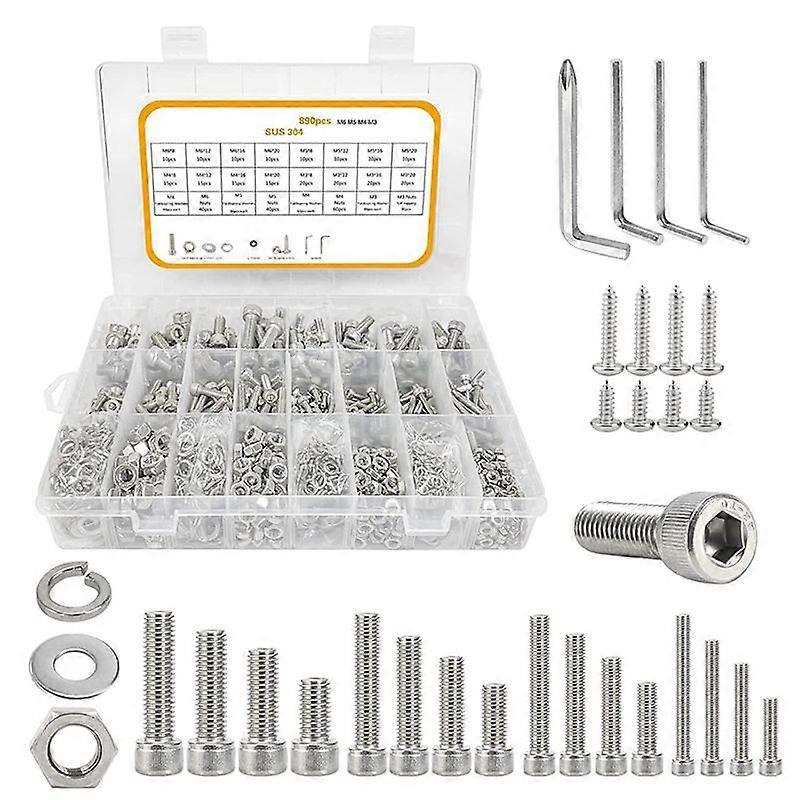 890Pcs M3-M6 Socket Head Cap Screws Hex Head Screws Assortment Set