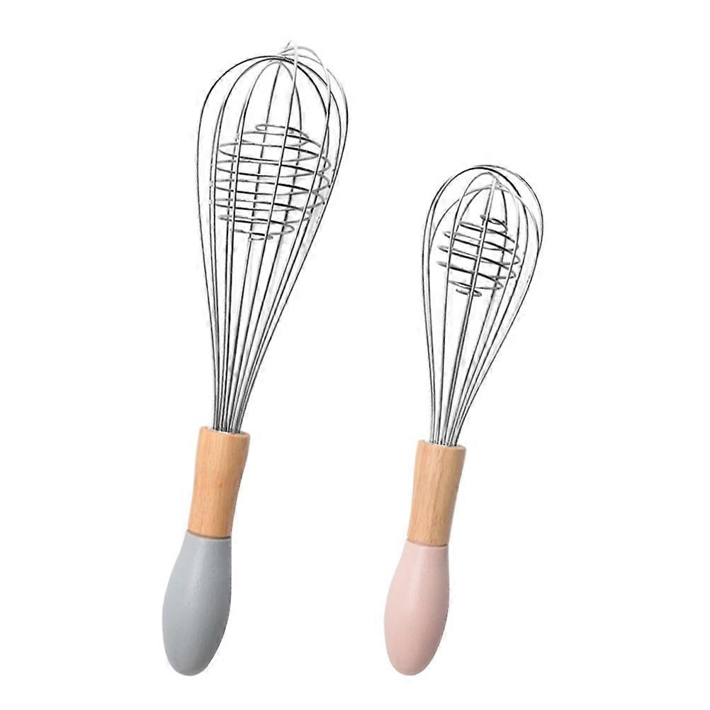 Eggbeater Kitchen Tools Wood Handle Whisk for Mixing 2Pcs Pack
