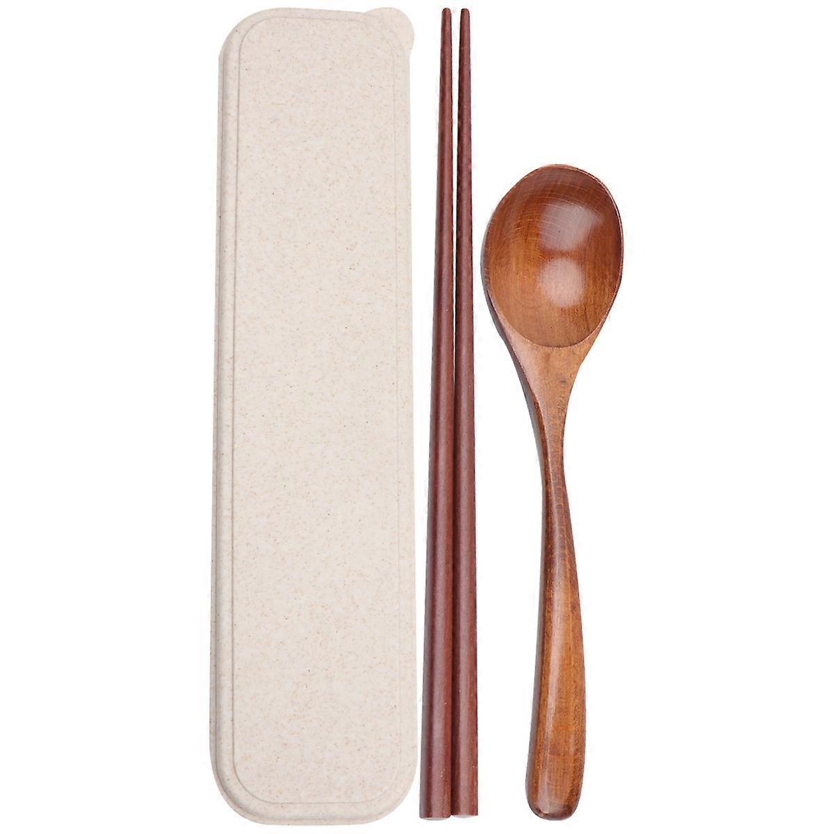 Cutlery Set Wooden Spoon Chopsticks for Eating 3Pcs Practical Dinnerware