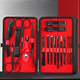 18-Piece Stainless Steel Manicure & Pedicure Kit for Men/Women with Travel Case – Black, compatible with all standard nail care needs