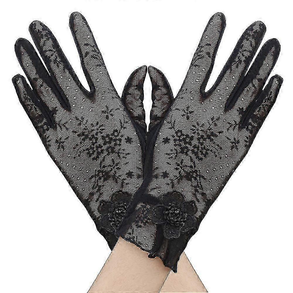 Lace Wedding Opera Gloves Touchscreen Sunscreen, Black, 1 Pair