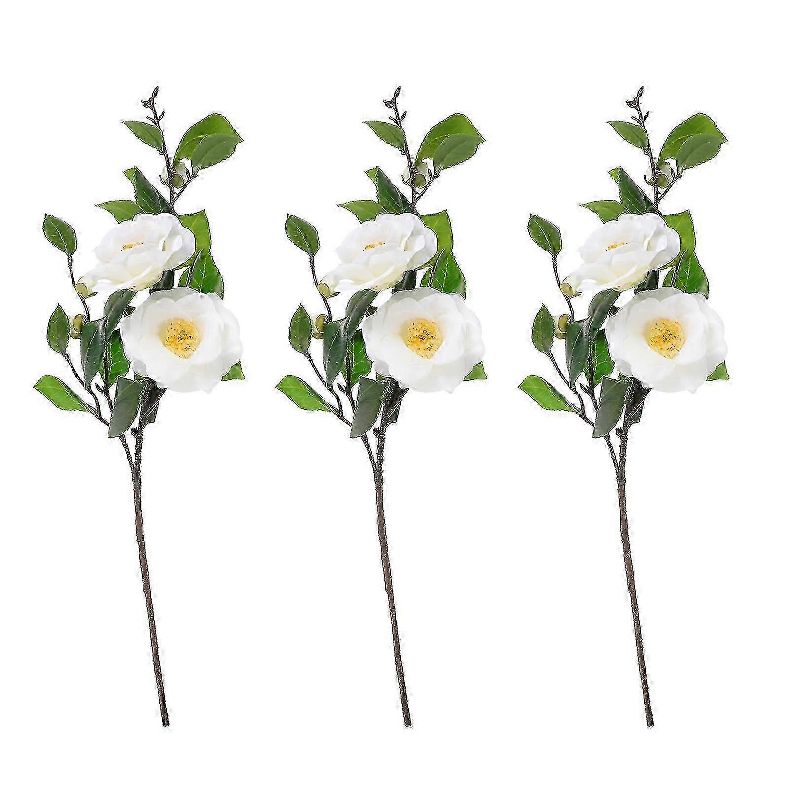 3 White Silk Camellia Stems
