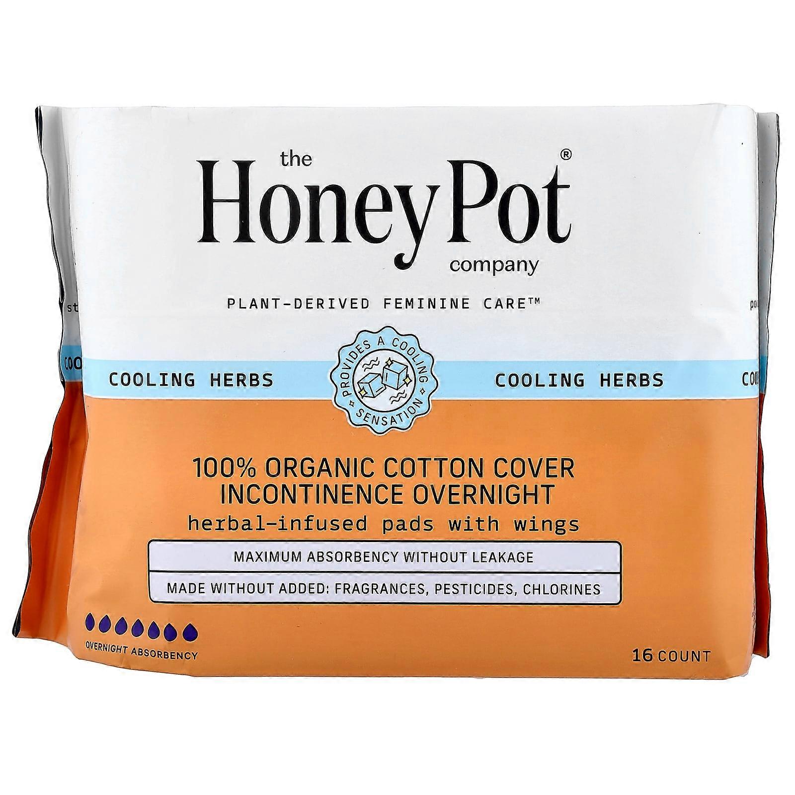 The Honey Pot Company, Herbal-Infused Cotton Pads With Wings, Organic Incontinence Overnight , 16 Count