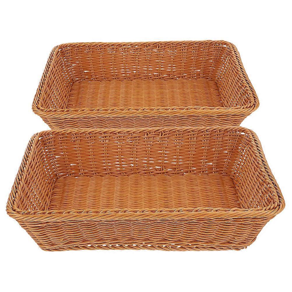 Fruit Basket Rectangle Woven Storage Tray for Serving 2Pcs Lightweight Set