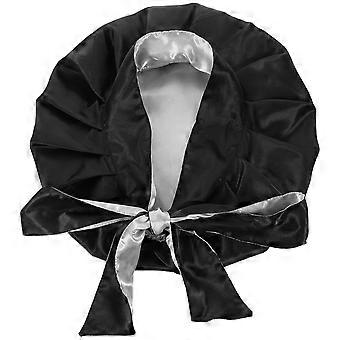 Satin Bow Bonnet Hair Care Headwrap for Women 4Pcs Black Shower Hat with Bow