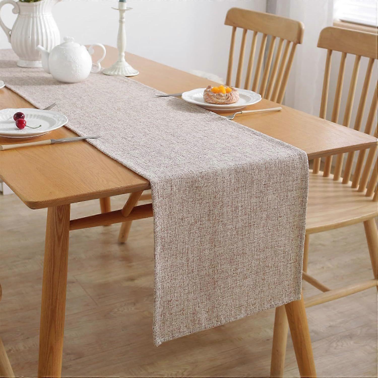 Flat Solid Color Linen Table Runner Household Decorative Tea Table Table Flag Rectangular Cabinet Flag 2 Beige 33*153cm (approximately 240 g)