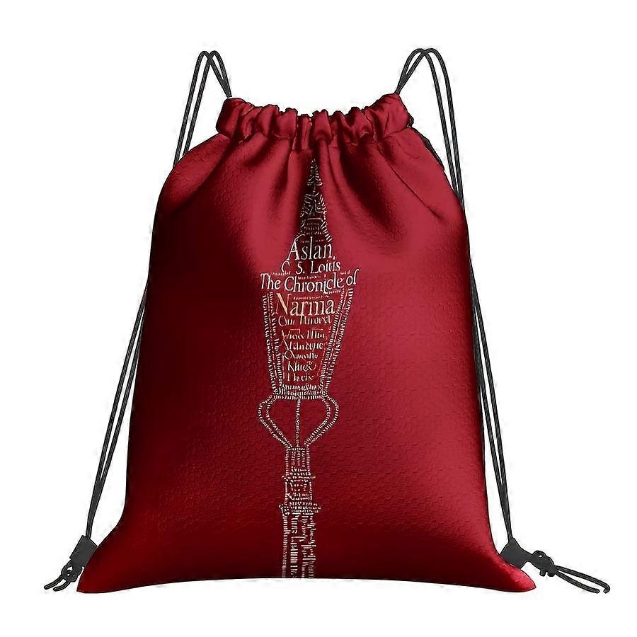 1pc 2D Printed Narnia Element Text Pattern Drawstring Gym Bag - Red Classic Drawstring Backpack, Multifunctional Polyest-Cqazw