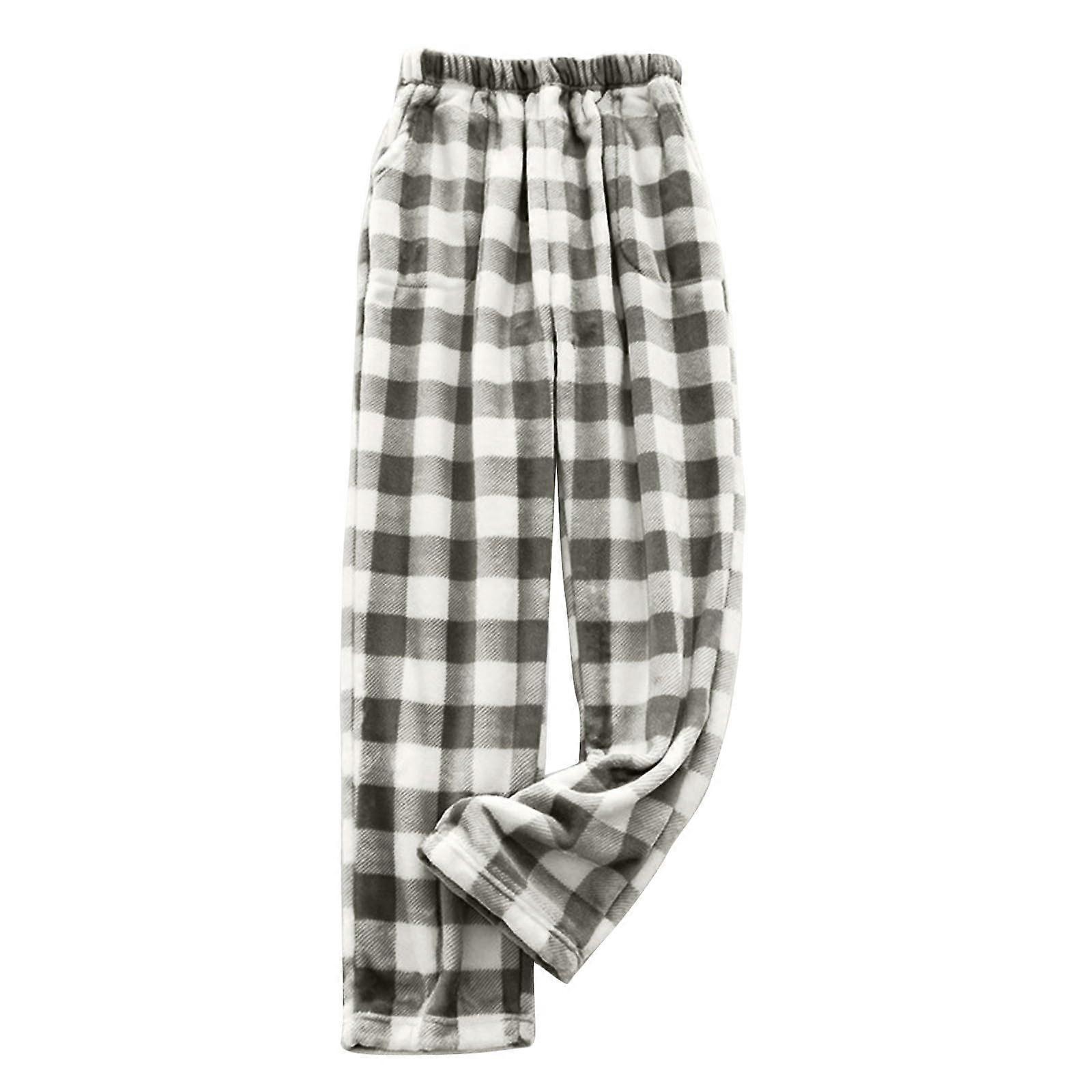 Pantalon de pyjama en polaire pour femme, chaud et doux, idéal pour l'hiver. Taille élastique, en flanelle, avec 2 poches. Idéal comme cadeau de nuit. Gris clair, taille S.