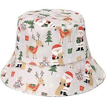Christmas Bucket Hat for Women Men Sun Protection Cap Xmas Printed Travel Beach Fishing Hat(Reindeer Santa)