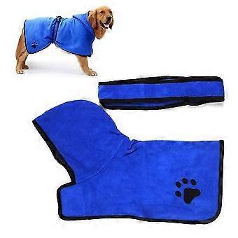 Dog Bath Towel, Super Absorbent Quick Dry Microfiber Dog Bath Towel with Adjustable Shower Cap, Cat and Dog Bath Towel, Blue - Size L
