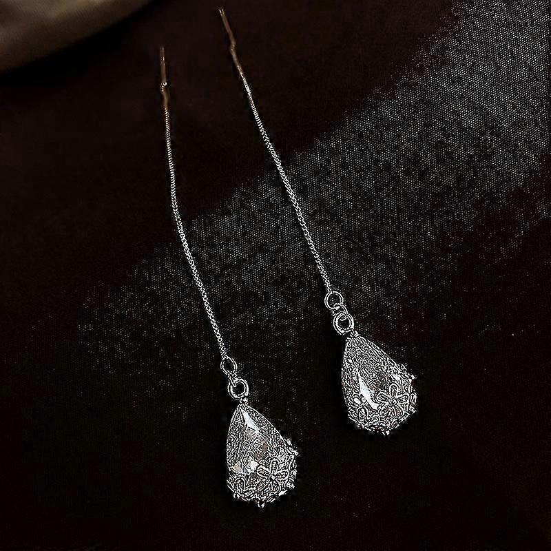Dangle Threader Earrings Crystal Moonstone Waterdrop Tassel Earrings