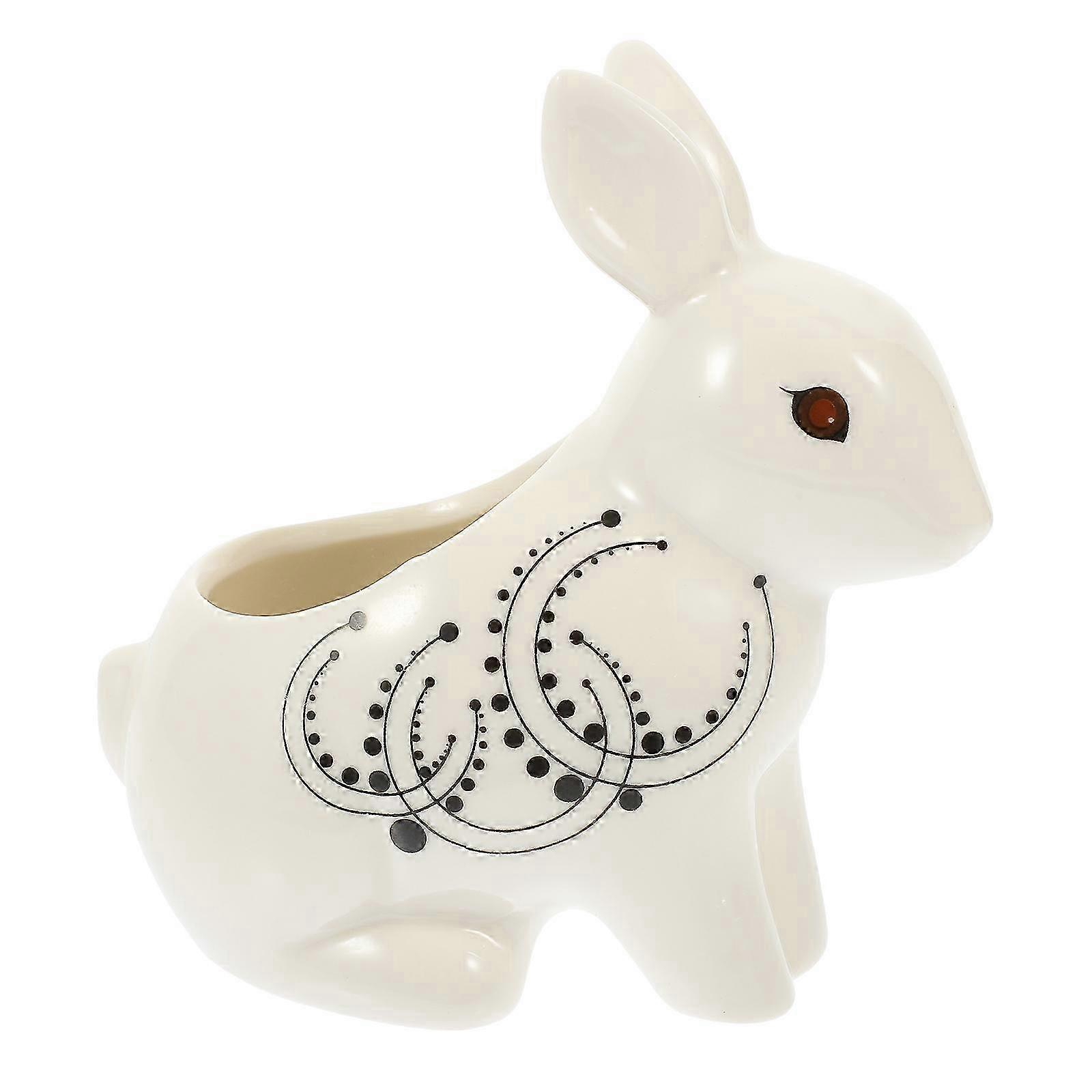 White Ceramic Flower Pot Cartoon Rabbit Model compatible with Succulent