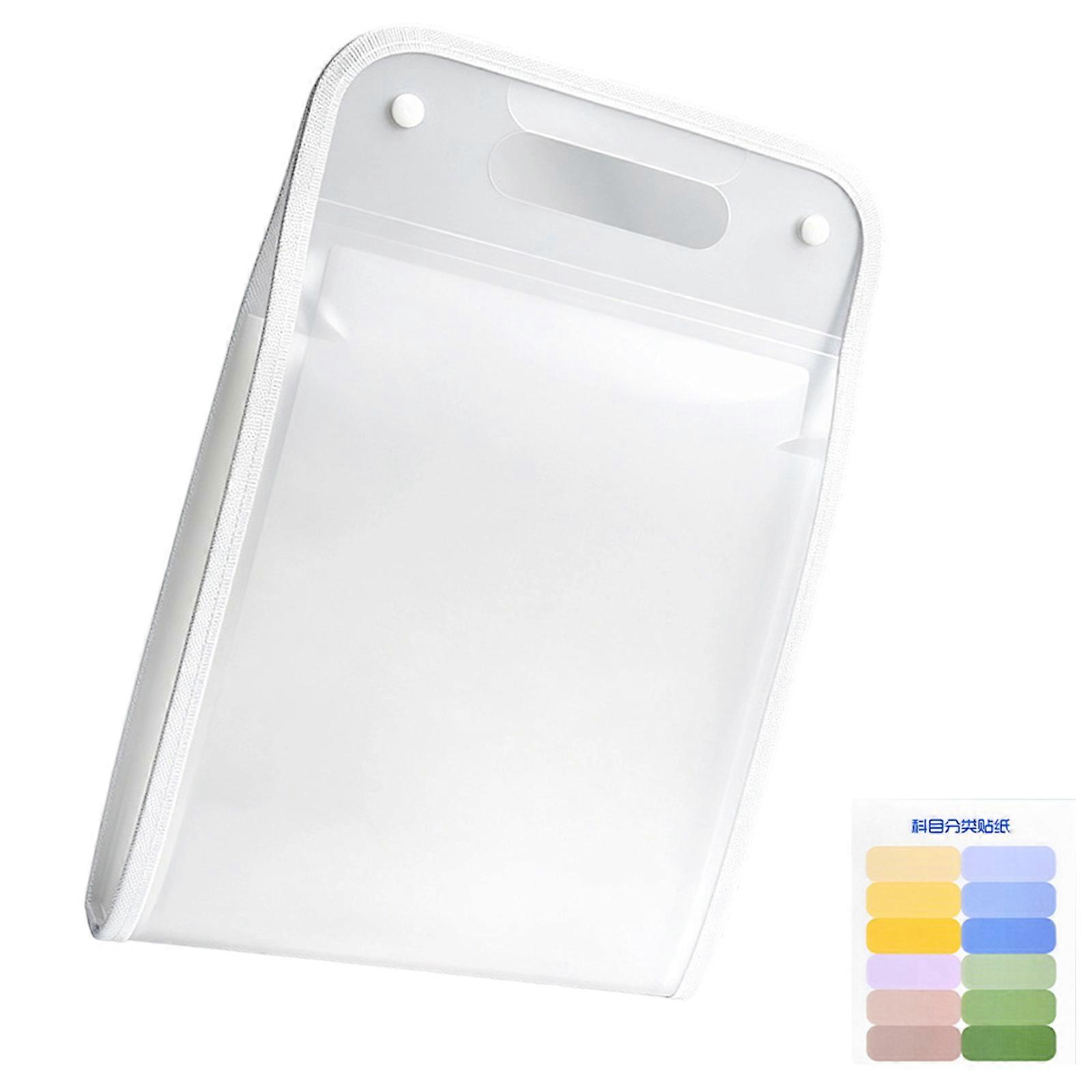 A4 File Folder with Handle, Multi-Pocket Plastic Document Case for Bills, Contracts, Forms and School Document Filing Use  White