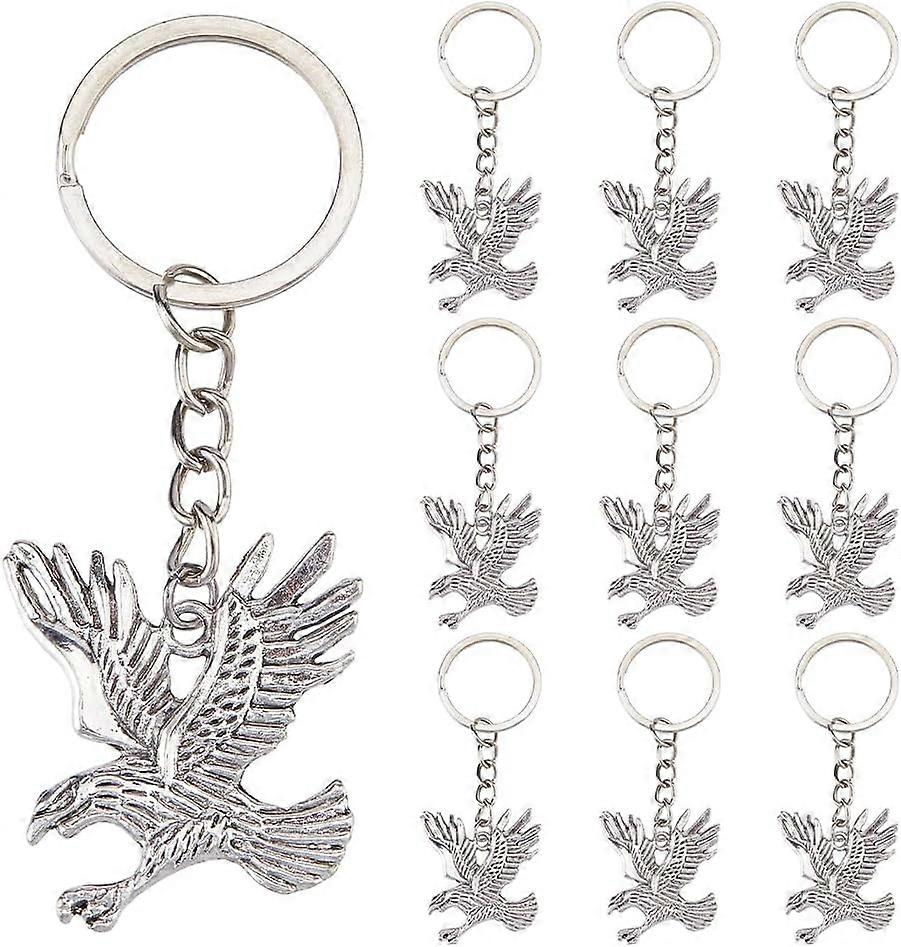 20Pcs Alloy Eagle Keychains with Iron Rings Silver Platinum 85mm