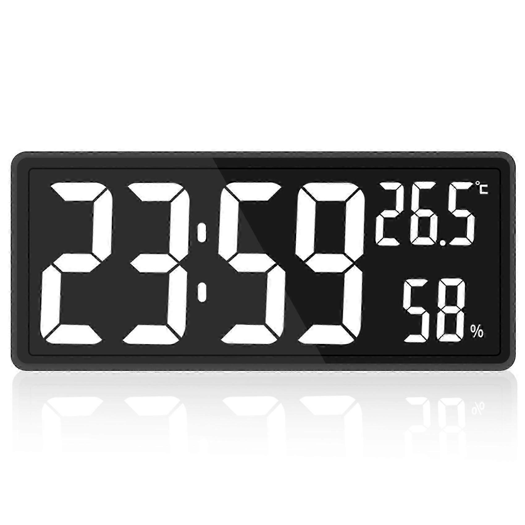 LED Digital Wall Clock with Large Digits Display and Indoor Temperature & Humidity Sensor