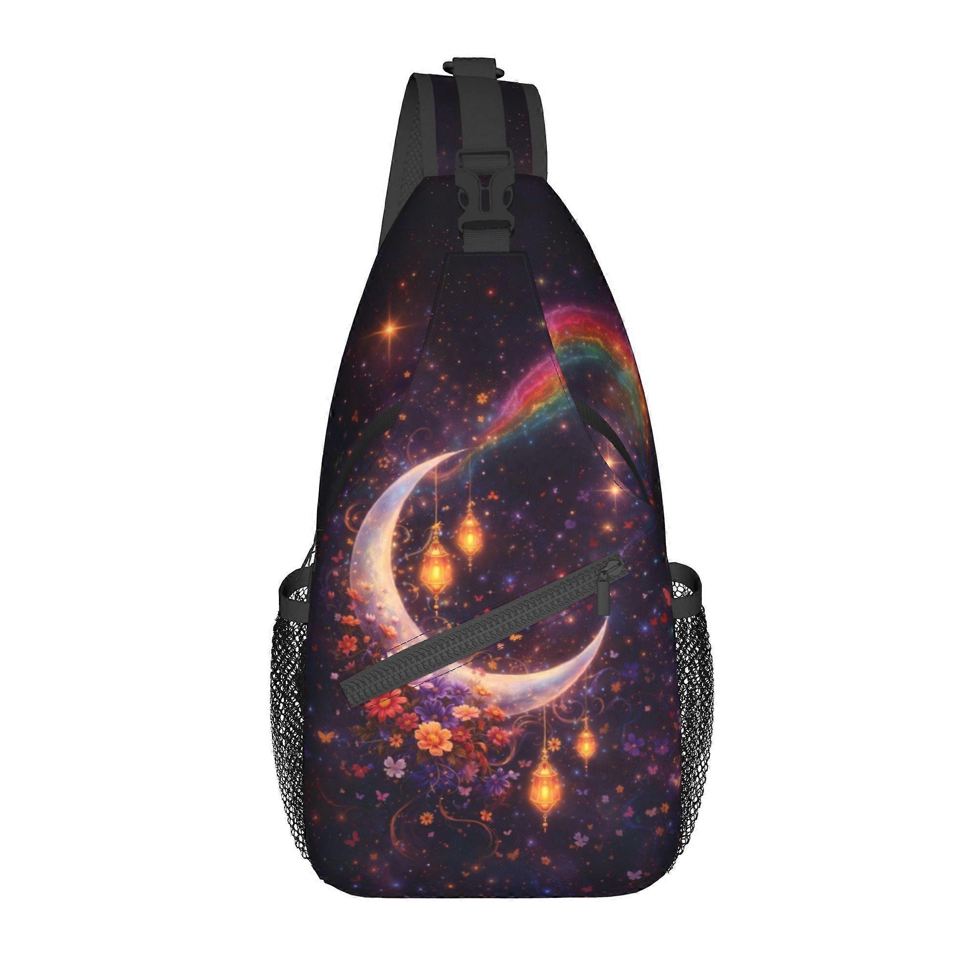 Sac bandoulière homme imprimé lanternes lunaires - Sac de poitrine élégant avec fermeture éclair et lavable en machine, idéal pour les trajets quotidiens - Hdwxb