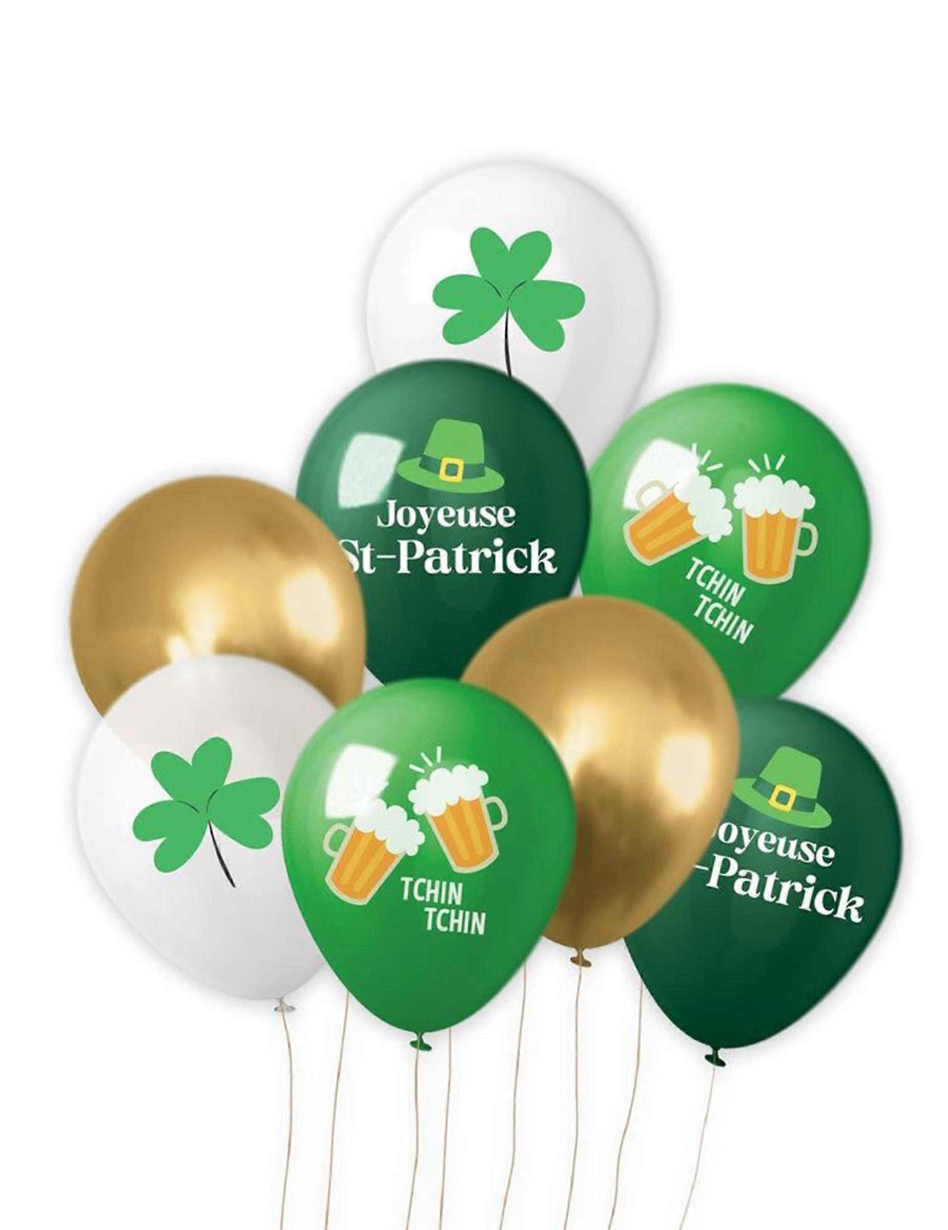 8 ballons imprimés trèfles et bières Saint Patrick