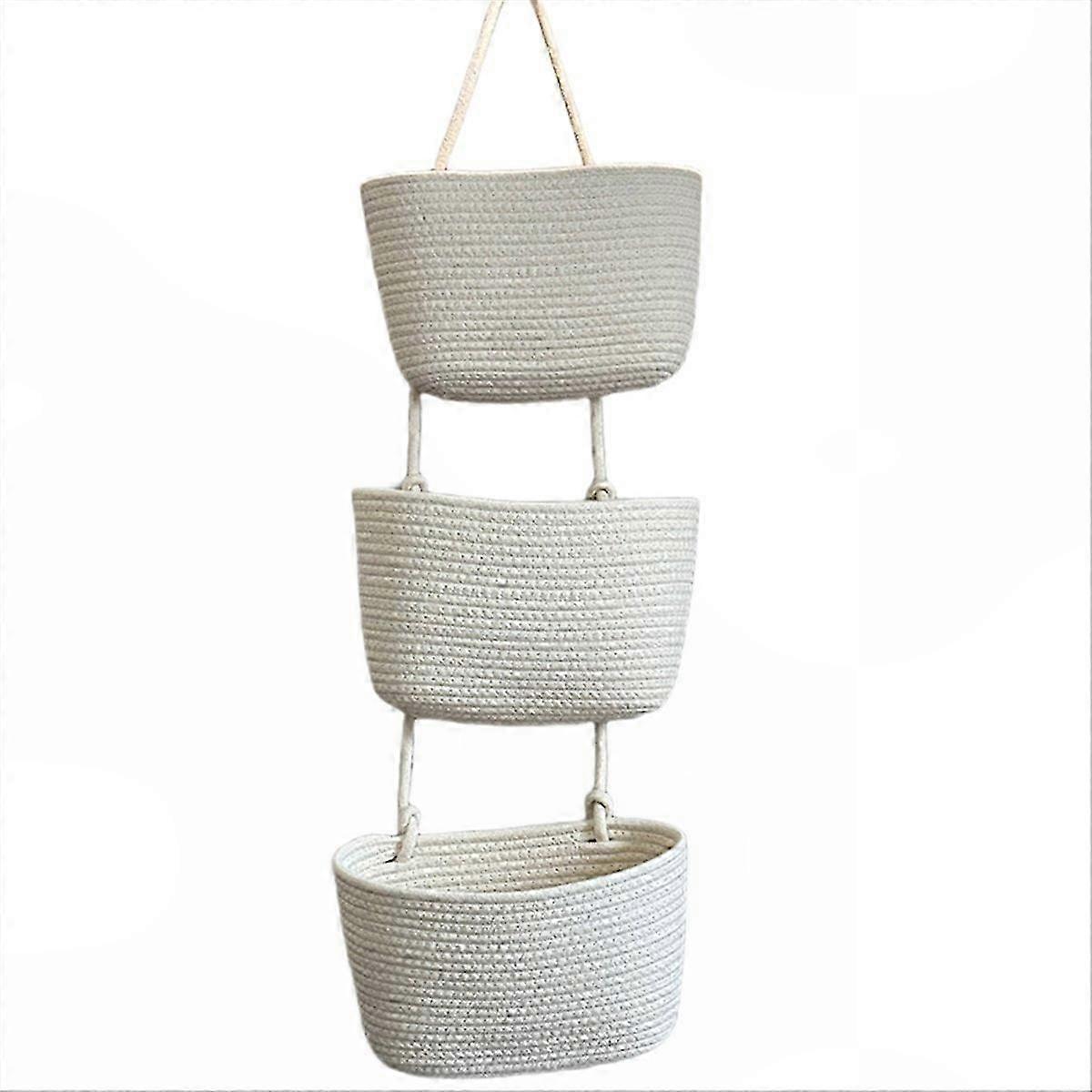Wall-Mounted Storage Basket, Three-Layer Woven Hanging Organizer