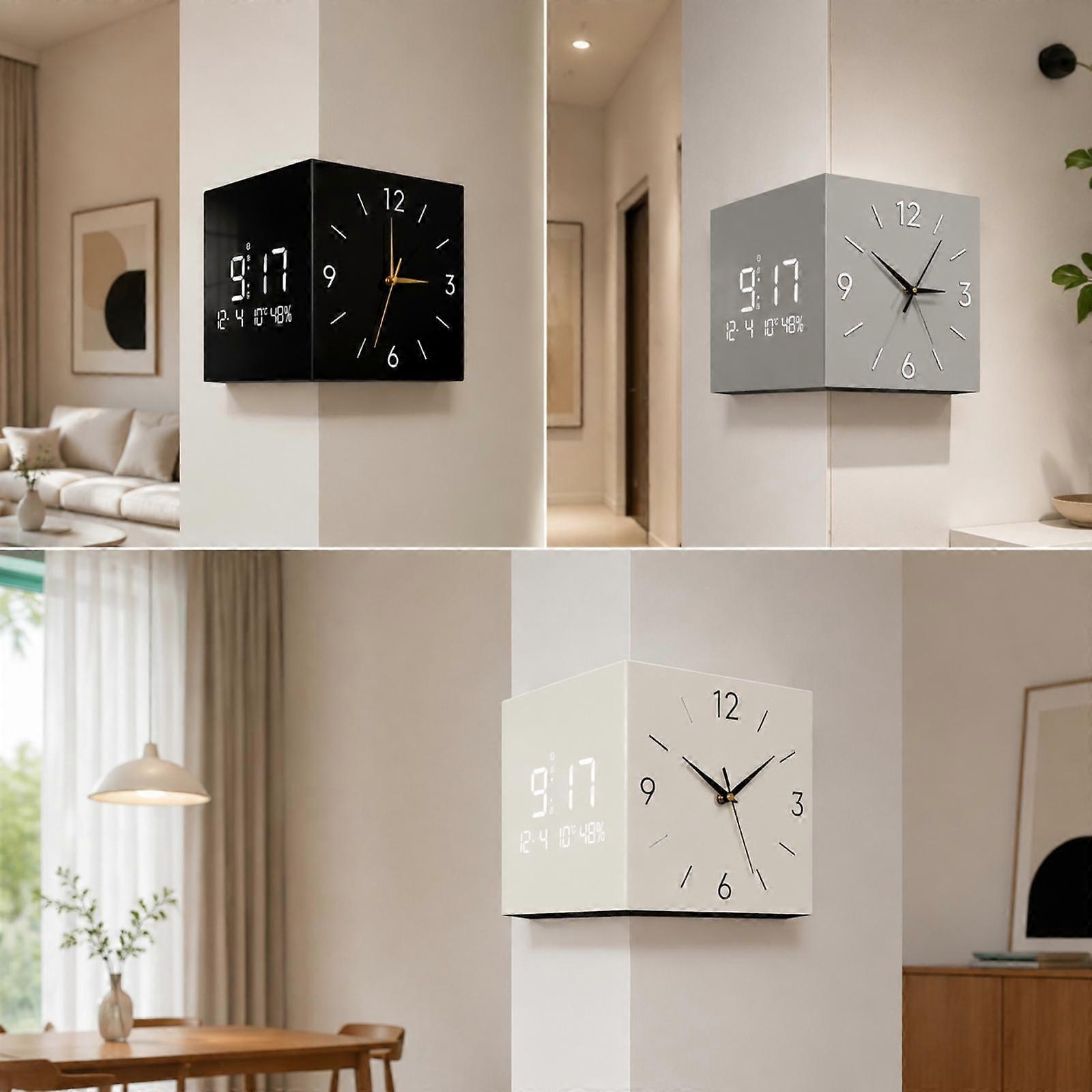 Double-Sided Corner Wall Clock Space-Saving Double Sided Corner Wall Clock