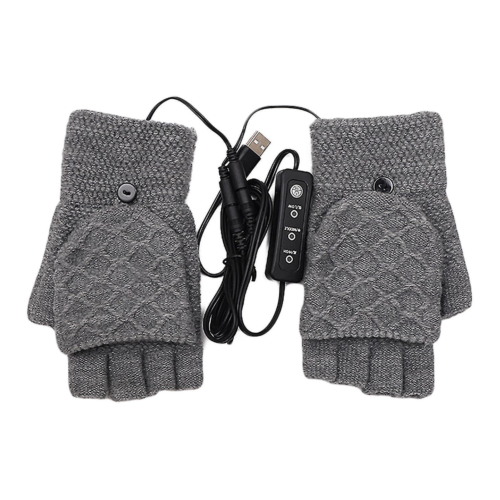 Heated Gloves Fingerless Double-sided Heating Knitted Winter Usb Heated Gloves Typing Mitten For Women Men