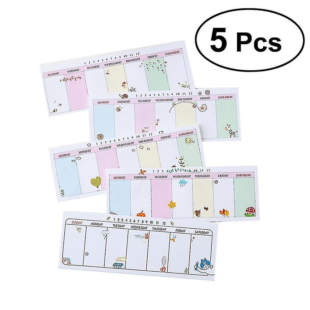 5 Packs Lovely Cartoon Weekly Plan Schedule Sticky Paper Pads Week Memo Refrigerator Stickers For Home Office(random Pattern)