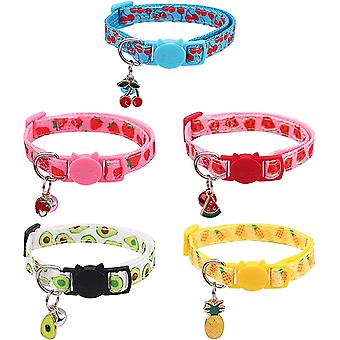 5 Adjustable Cat Collar 18-30cm Kitten Collar with Bell Quick Release Buckle Summer Fruit Style Small Pet Collar for Domestic Kitten Puppy Small Dogs