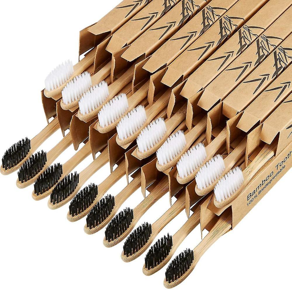 20 Pieces Biodegradable Bamboo Toothbrushes Reusable Charcoal Bamboo Toothbrush Natural Reusable Toothbrushes With Bpa-free Soft Bristles And Natural