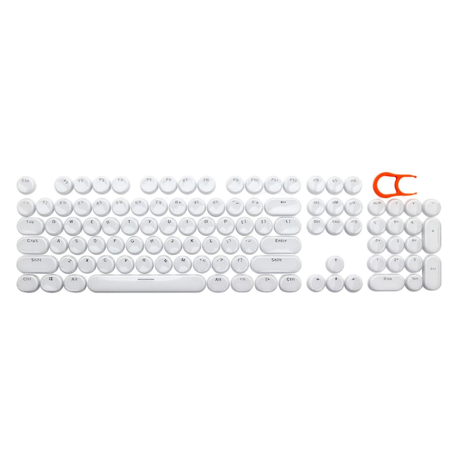 104Pcs Typewriter Keycaps Backlit Round Retro Style for Computer White