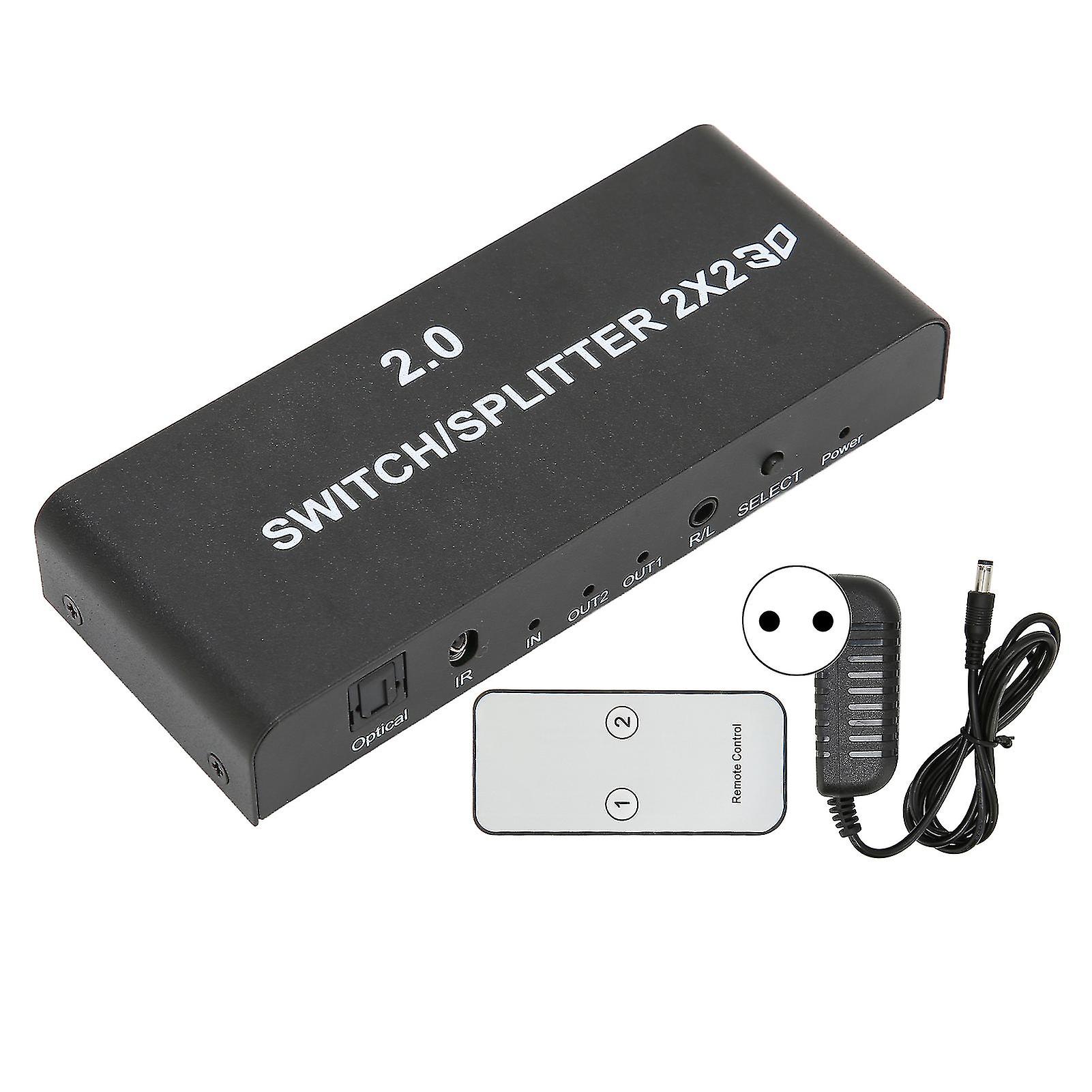 2x2 HD Multimedia Interface Splitter 4K 60Hz Video Switcher with Sound Extraction EU Plug