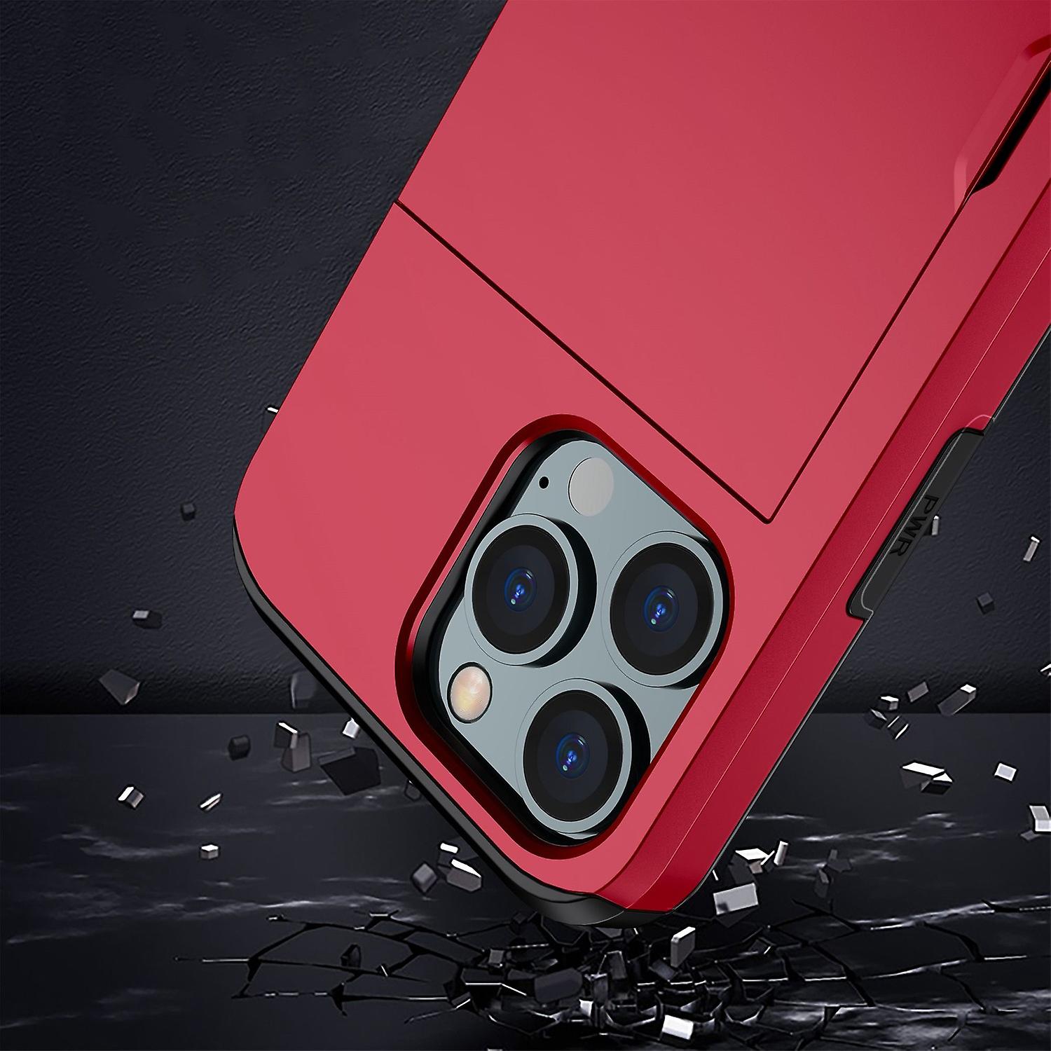 For iPhone 14 Pro 6.1 inch Anti-scratch Phone Case Card Holder Soft TPU + Hard PC Hybrid Cover