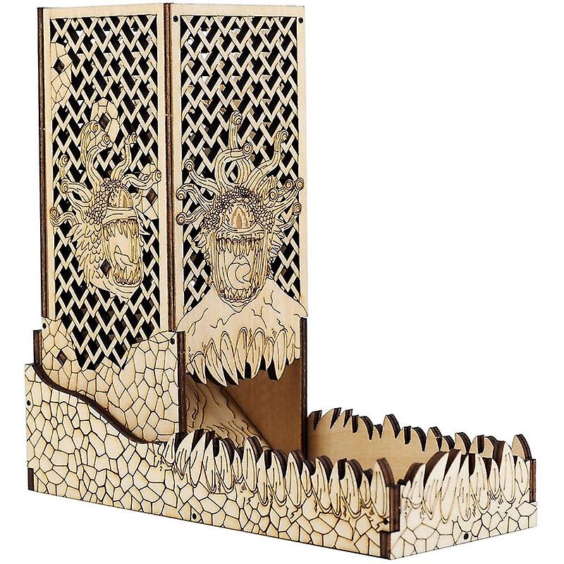 Dnd Dice Tower With Tray Wood Laser Etched Beholder Portable And Collapsible Dice Roller