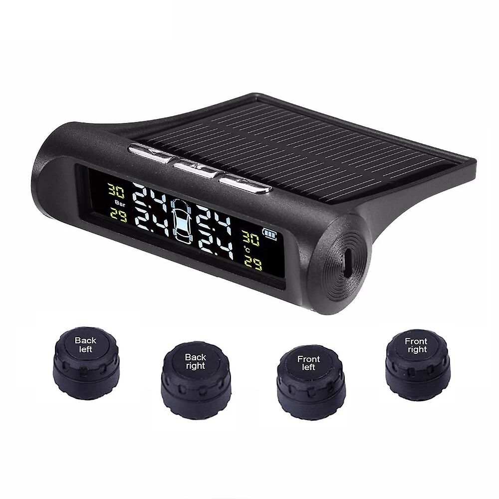 Car Tpms Tyre Pressure Monitoring System Solar Power Digital Lcd Display Auto Security Alarm Systems Pressure External Sensor