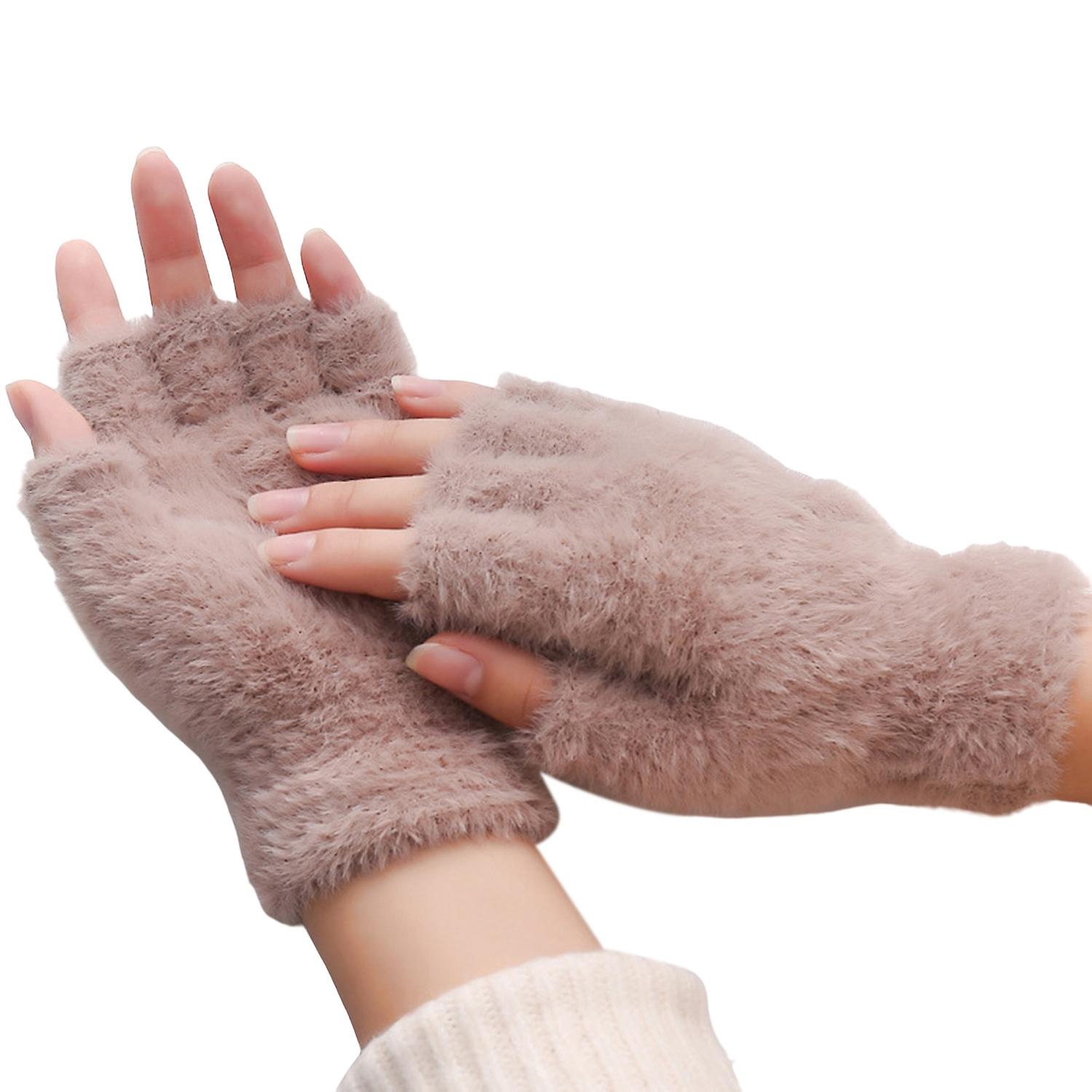 1 Pair Half Finger Gloves Solid Color Super Soft Windproof Friendly to Skin Wear Resistant Keep Warm