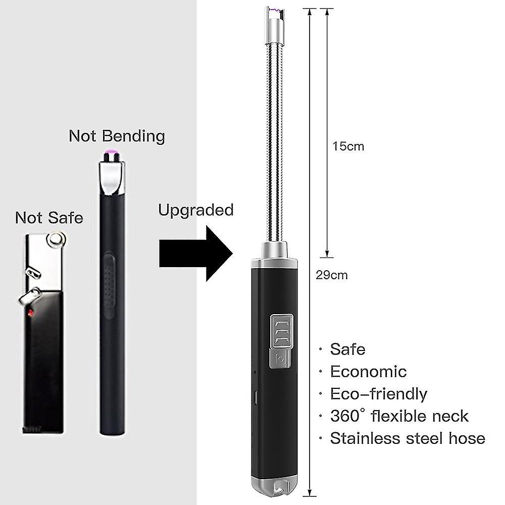 Electric Arc Lighter Black Flameless Windproof With Charge Indicator