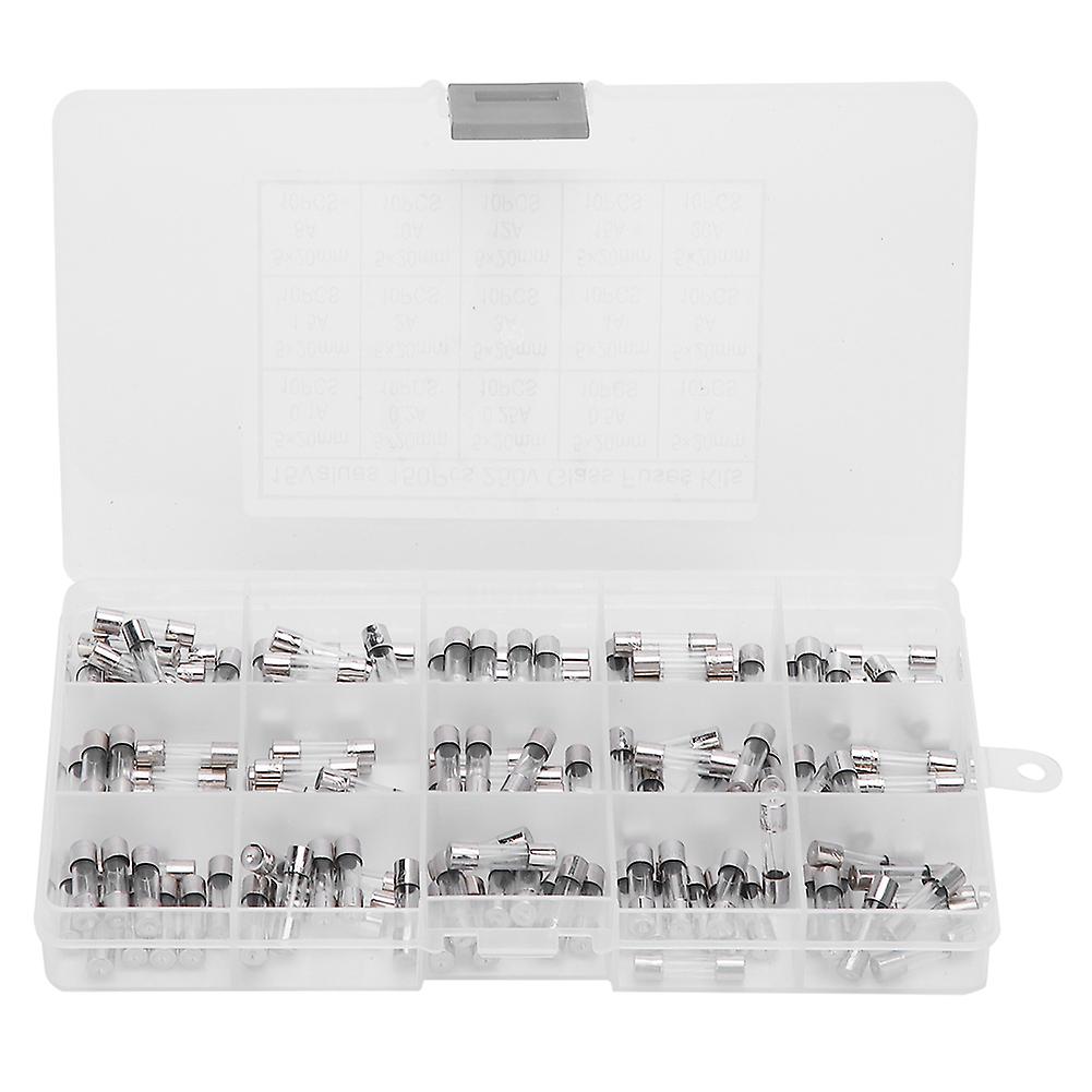150 Pcs Assorted Glass Tube Fuses 0.1A-20A 250V 5 x 20mm with Storage Box