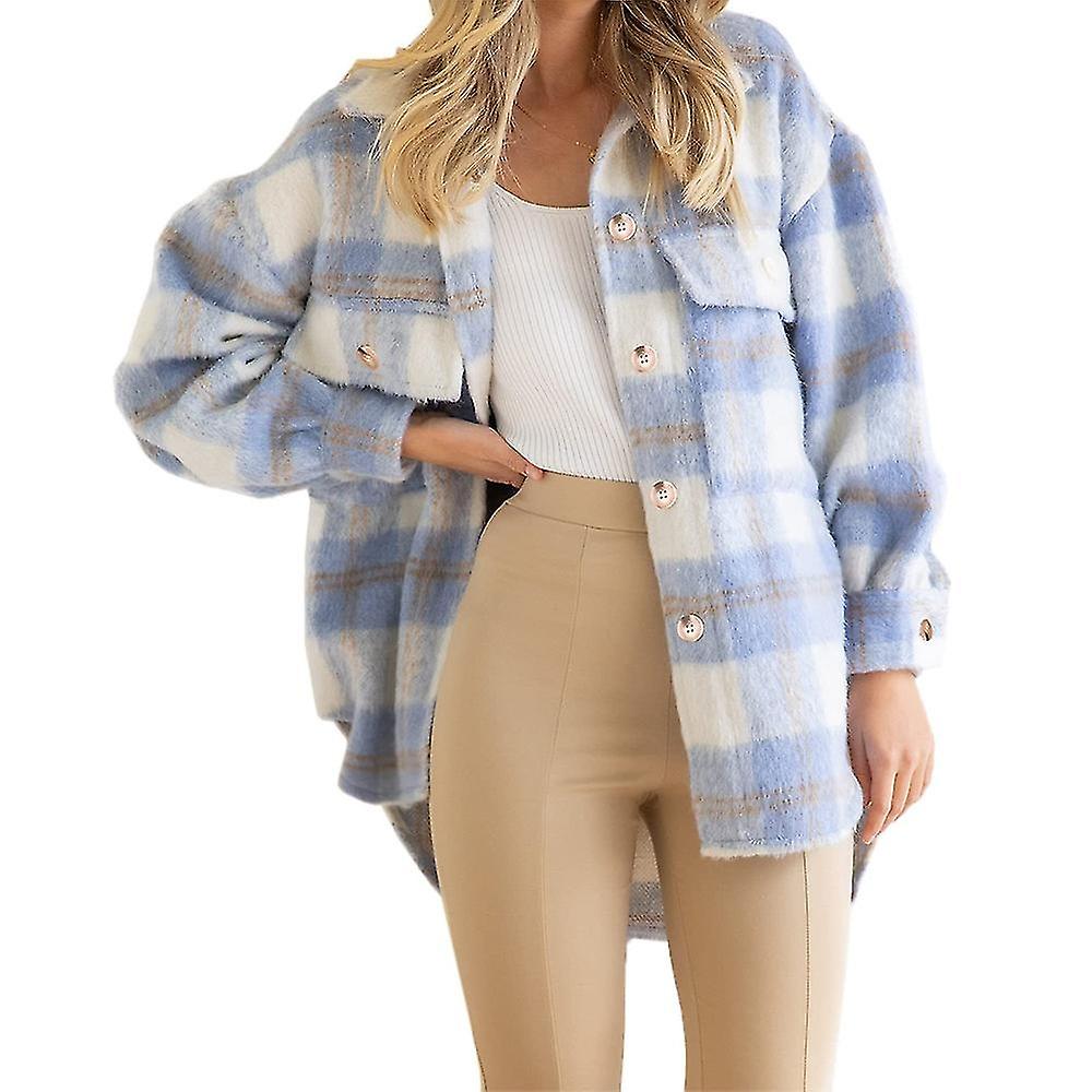 Winter Wool Coat Casual Plaid Flannel Shacket Jacket Oversized Button Down Long Sleeve Fall Shirt Ja