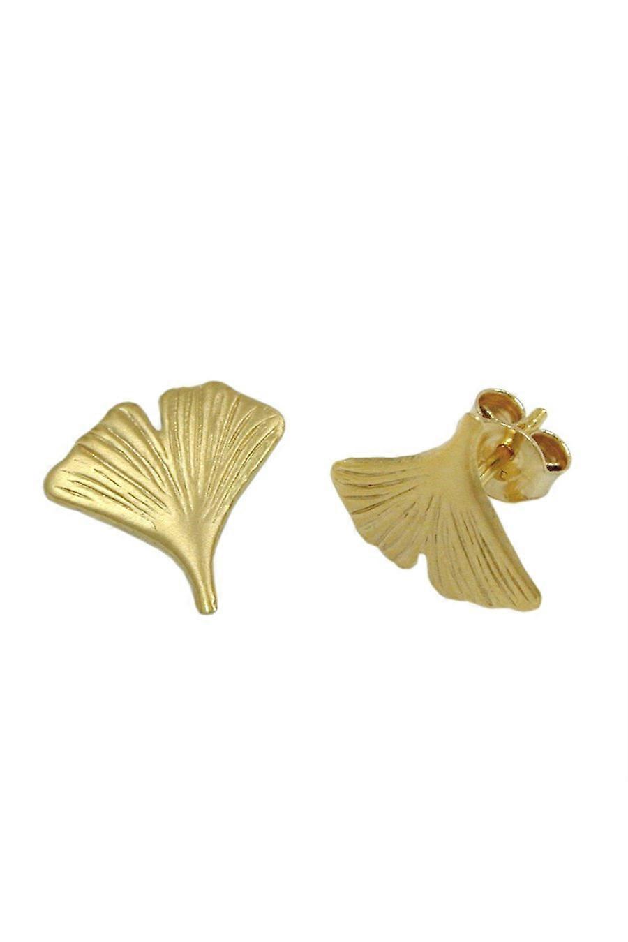 Stud Earrings 12mm Ginkgo Leaf Matted 9k Gold - Gl431480