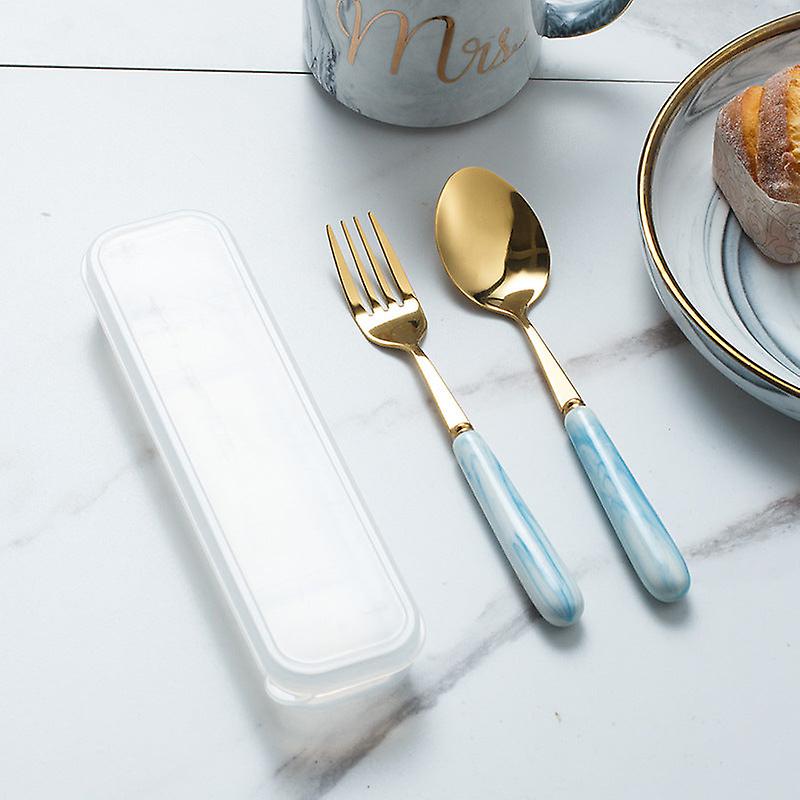 Marbling Tableware Set Stainless Steel Titanium Fork Spoon And Chopsticks Portable Tableware