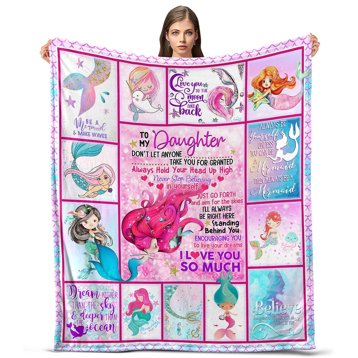 Oasisdream Great Gift Throw Blanket To My Daughter for Home, and Sofa, Skin Friendly with Pink Mermaid Print