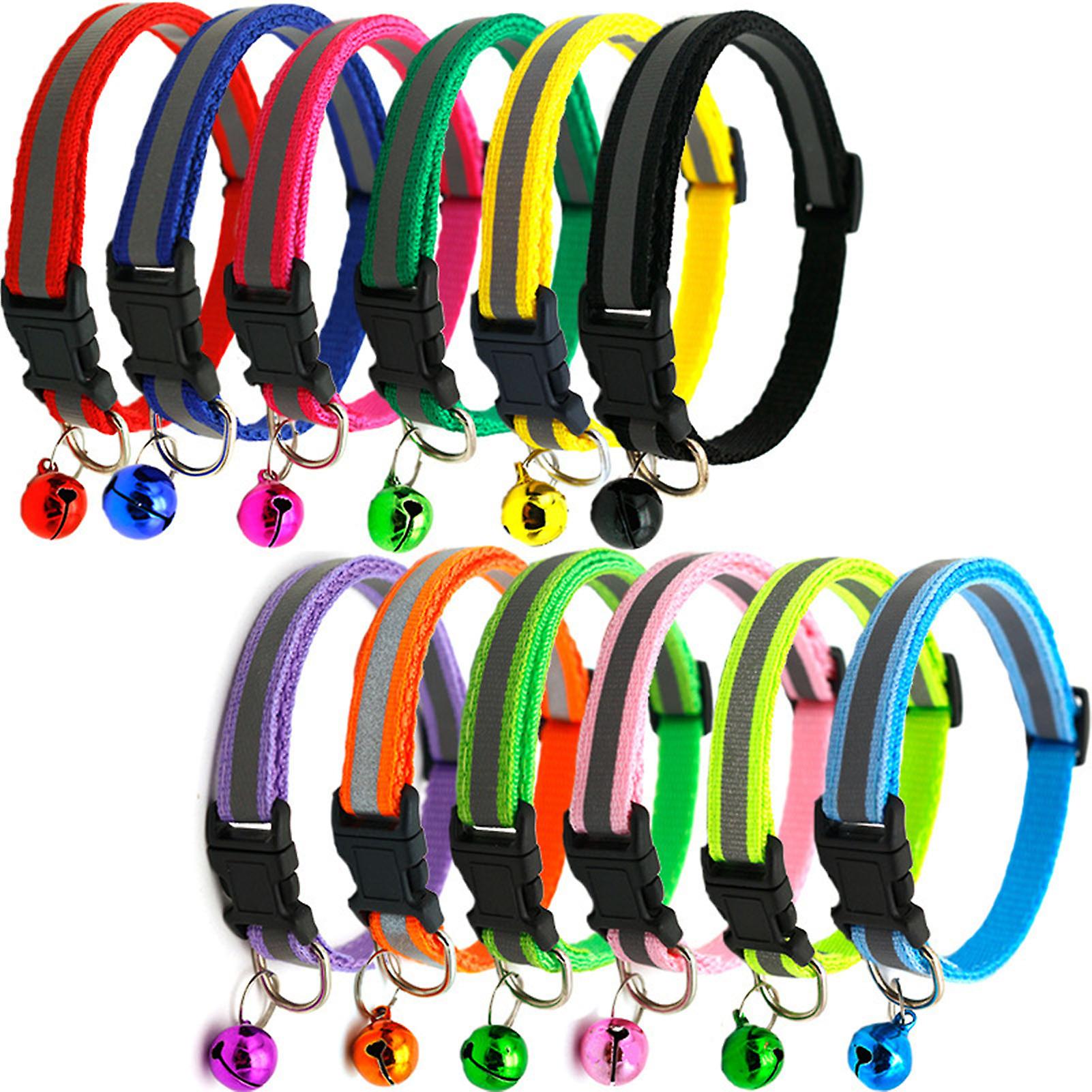12pcs Reflective Cat Collar Comfortable Adjustable Kitten Collar with Bells for Small Pets Color Random