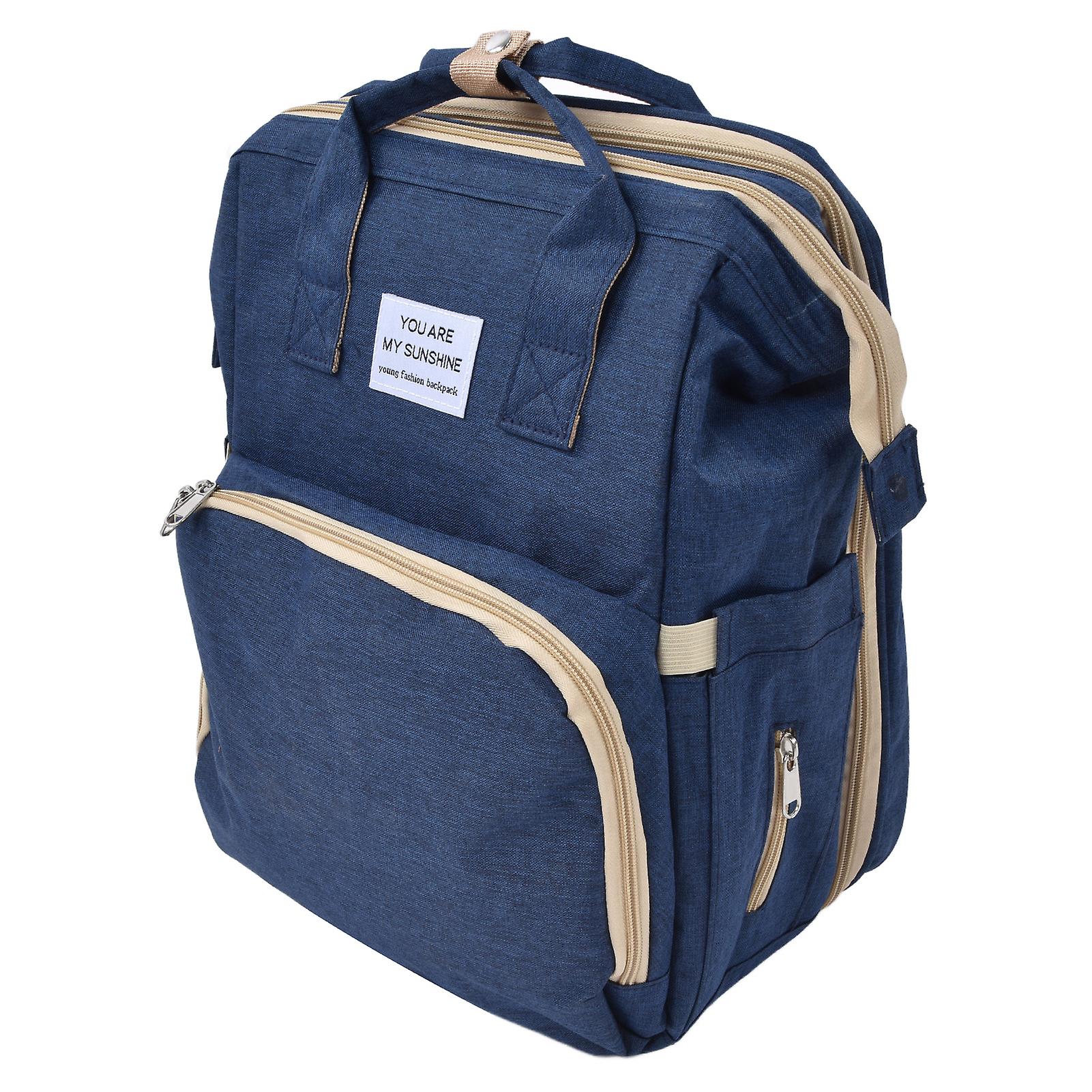 Multifunctional Foldable Baby Diaper Bag Backpack Large Capacity Dark Blue