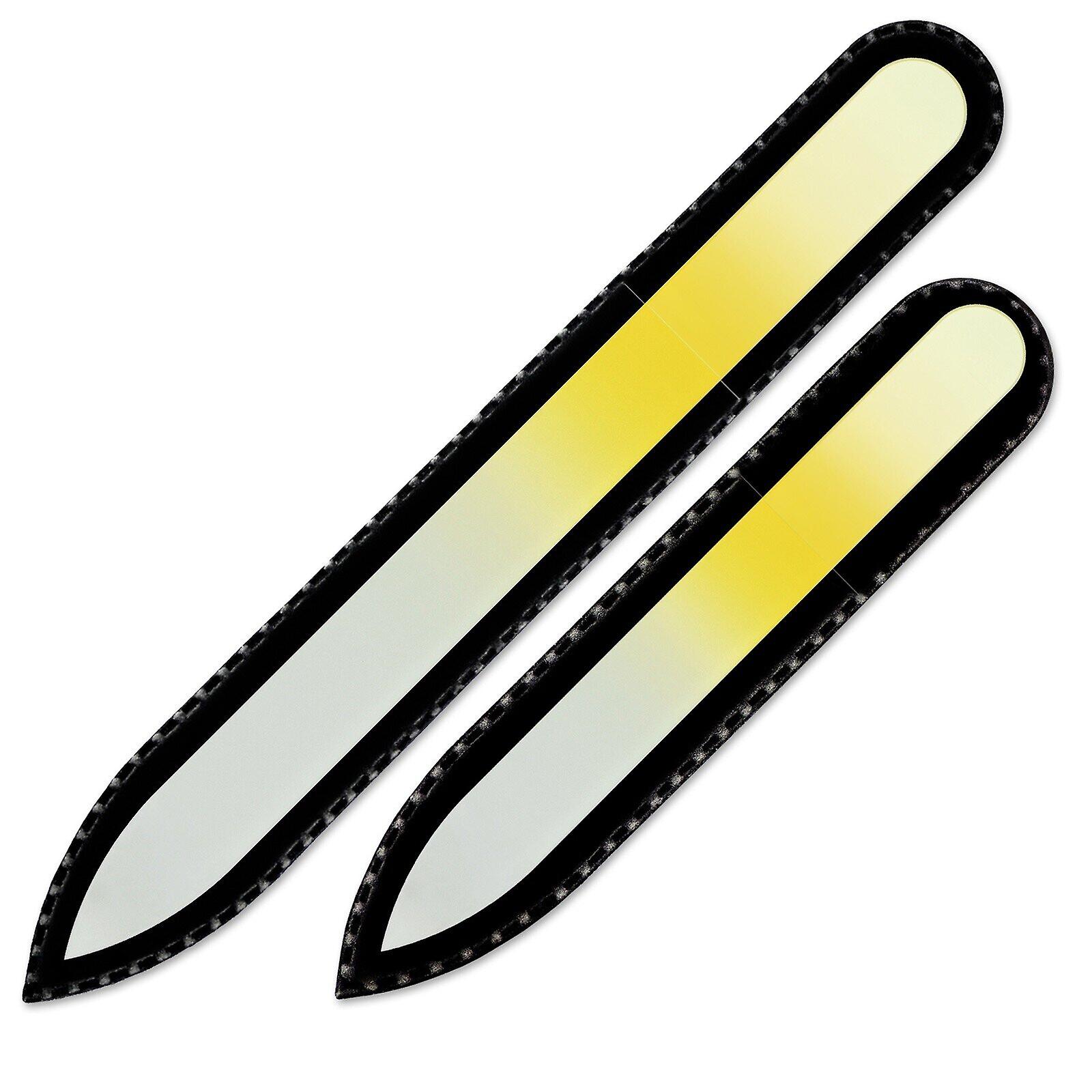 Set of 2 Rainbow Crystal Nail Files, Hand made of Czech tempered glass R-MS5 - White Yellow