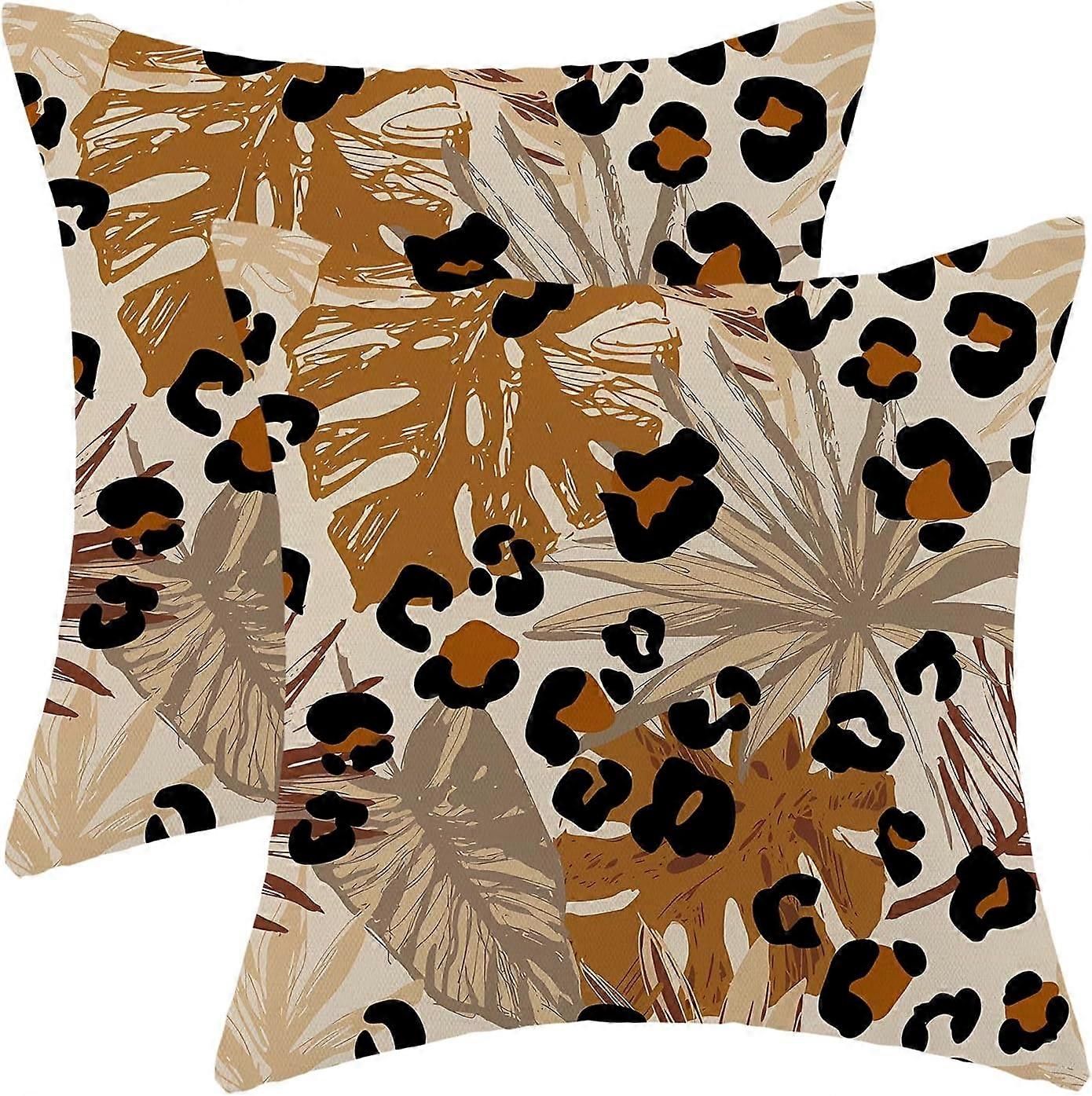 茶色の夏の枕カバー18 x 18インチ、熱帯のヤシの葉チータースポット屋外の装飾ソファのための枕を投げる、ヒョウポルカ抽象芸術装飾