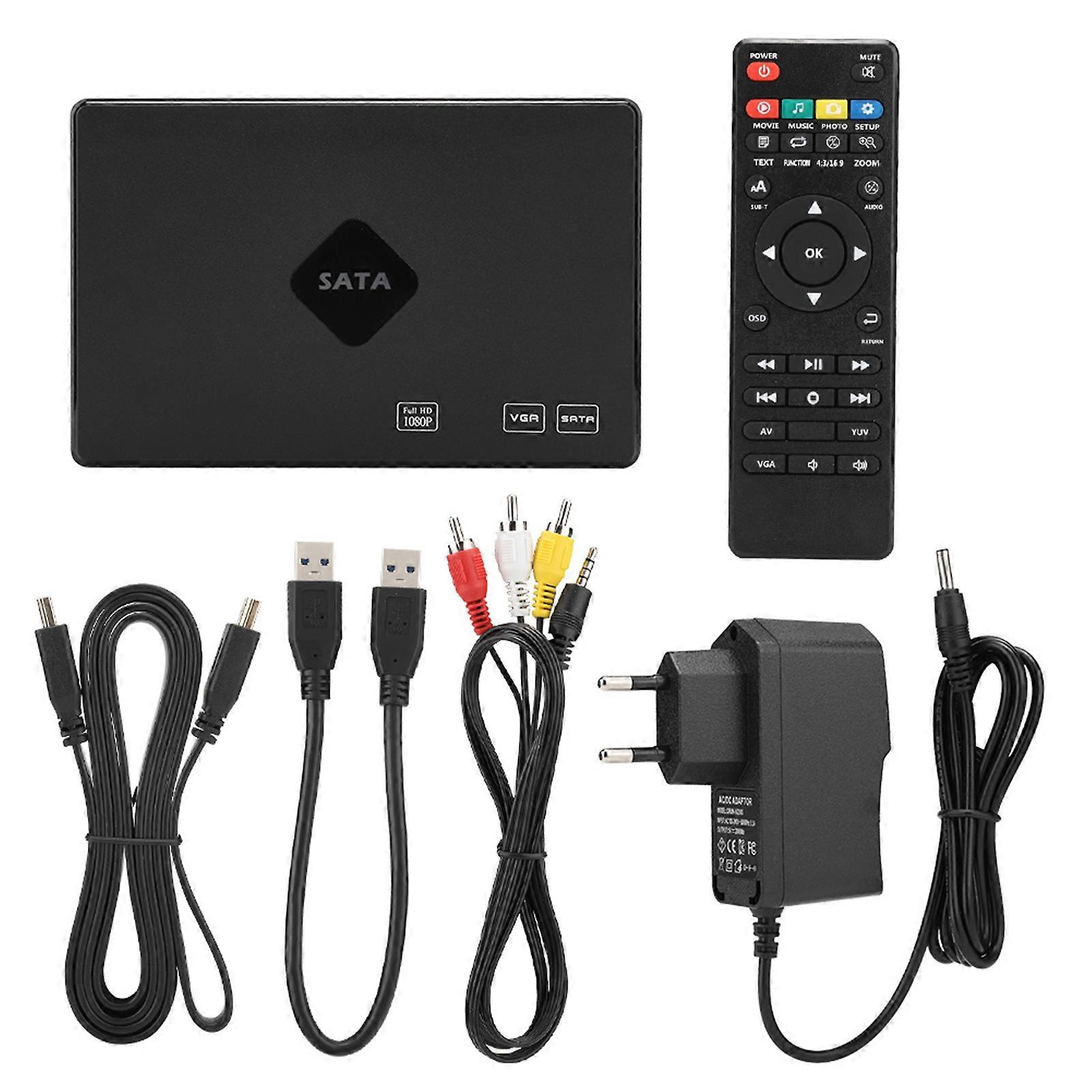 Mini Full HD 1080P 2,5 polegadas SATA HDD Player Vídeo Audio Media Player 160G (EU Plug 100-240V)