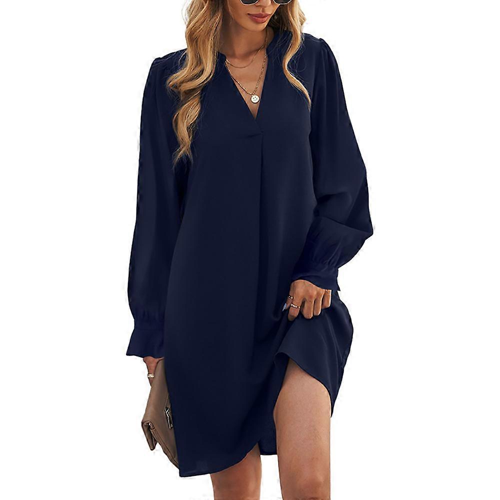 女性Vネックハーフスリーブシャツドレスエレガントサマーカジュアルプレーンショートドレスミディドレスカジュアルドレスファッションドレス