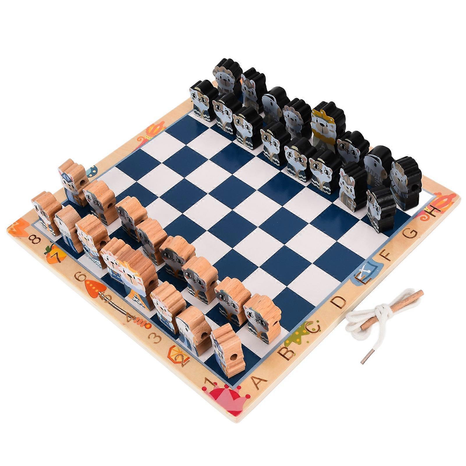 Children Cartoon Shaping Pieces Chess Board Three Dimensional Chess Solid Wood ToysChess