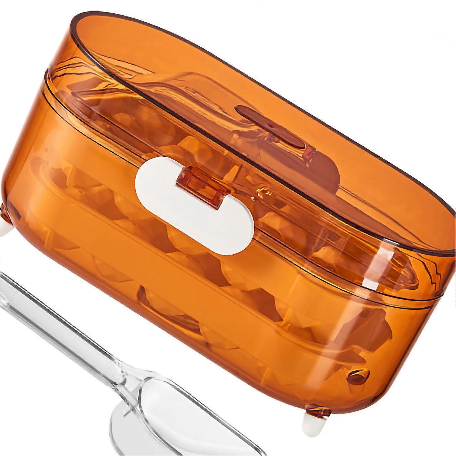 Ice Mold Silicone 2 Layer Hard Interlayer Anti Slip Stable Buckle Design Ice Mold Tray with Spatula Tawny